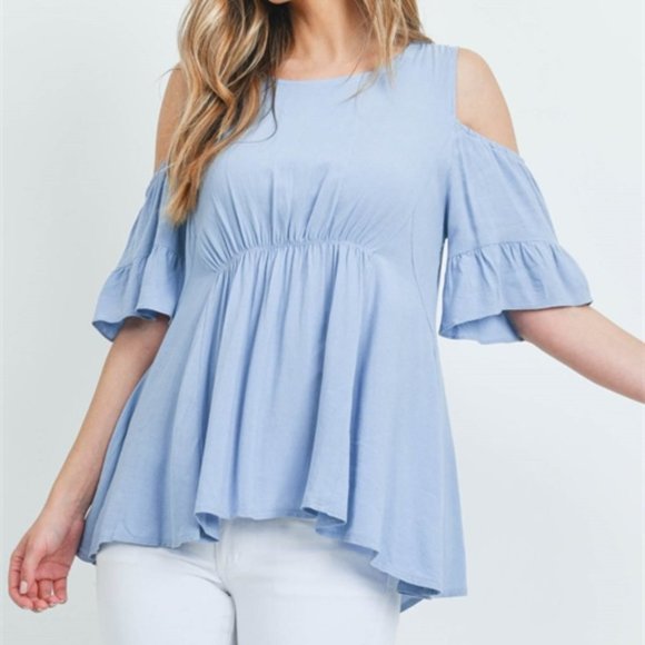 Blue Top Tunic Cold Shoulder - Picture 3 of 5